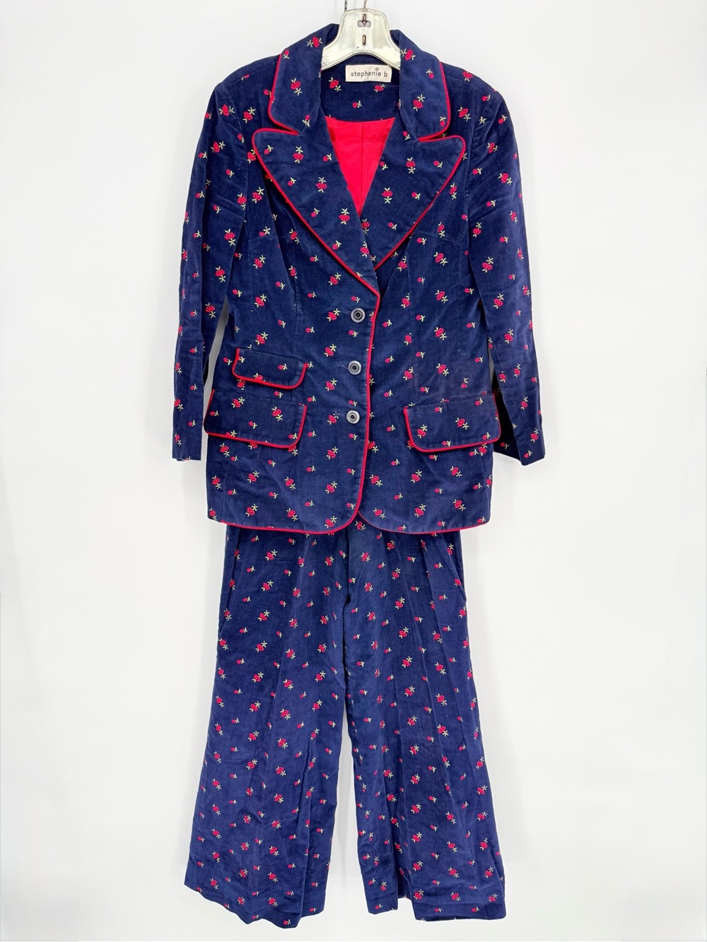 1970s Vintage Velvet Floral Pantsuit Set Stephanie B Flared Trouser Small Folk
